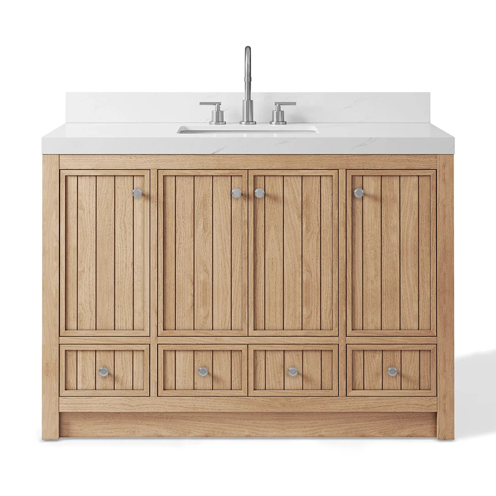 48 Inch Natural Oak Light Wood Freestanding Bathroom Vanity – Fully Assembled