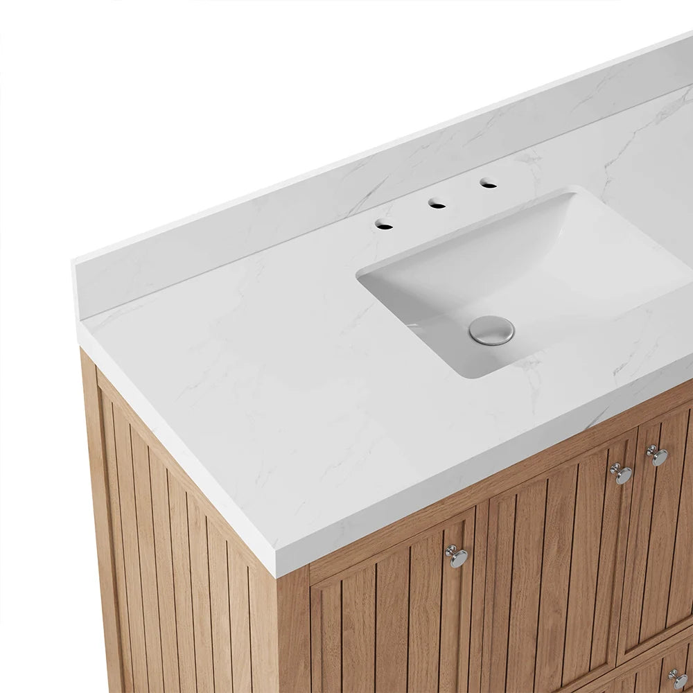 48 Inch Natural Oak Light Wood Freestanding Bathroom Vanity – Fully Assembled