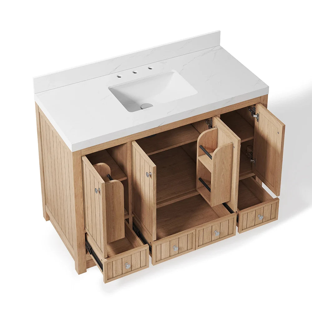 48 Inch Natural Oak Light Wood Freestanding Bathroom Vanity – Fully Assembled
