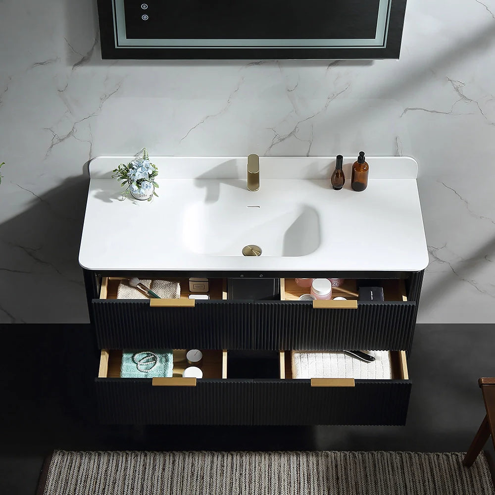 48 Inch Reeded Oak Bathroom Floating Vanity with Acrylic Single Sink