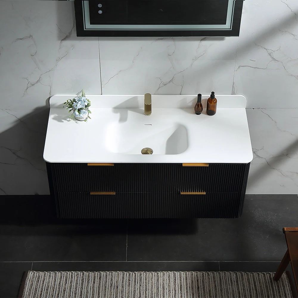 48 Inch Reeded Oak Bathroom Floating Vanity with Acrylic Single Sink