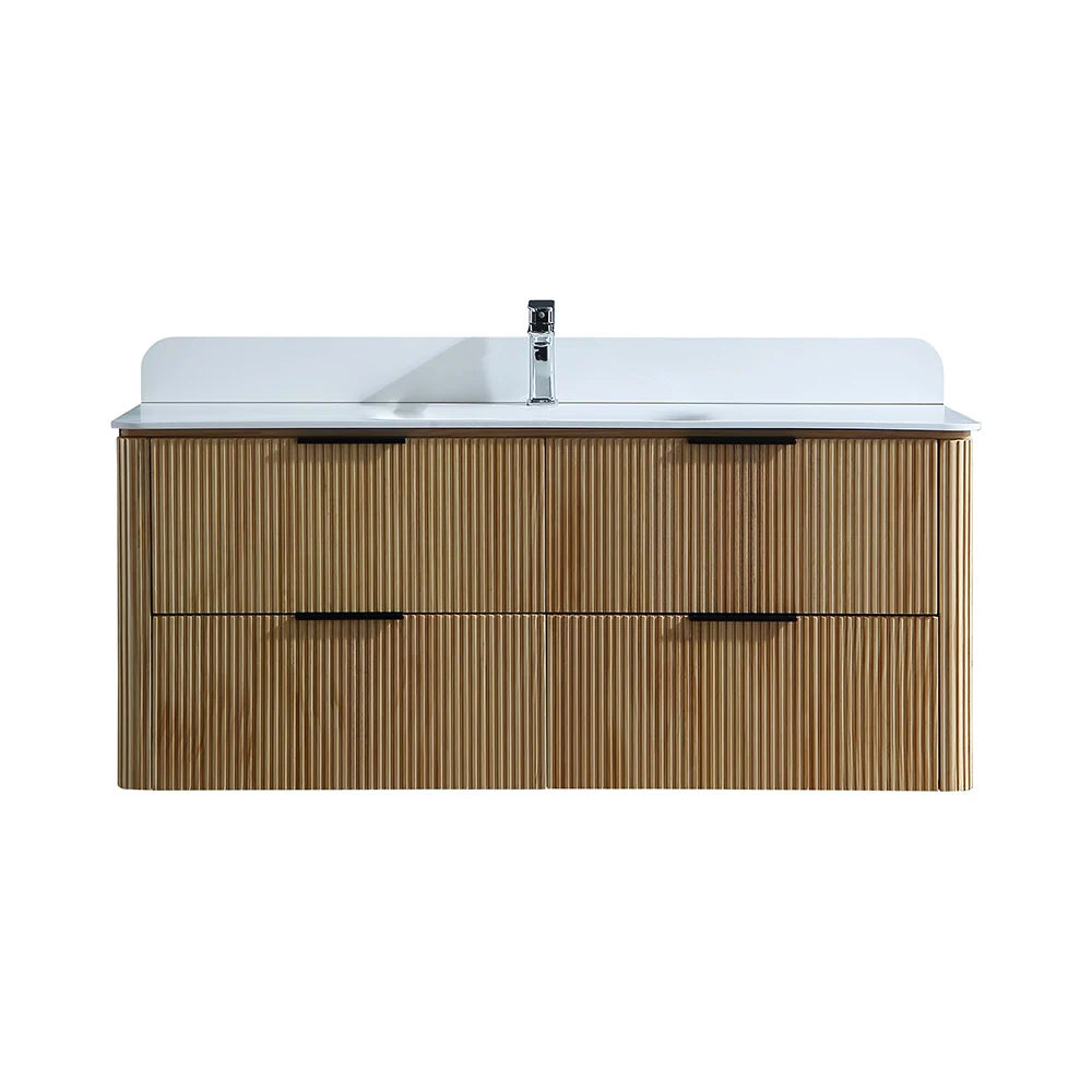 48 Inch Reeded Oak Bathroom Floating Vanity with Acrylic Single Sink