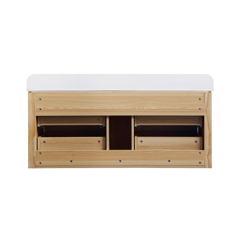 48 Inch Reeded Oak Bathroom Floating Vanity with Acrylic Single Sink