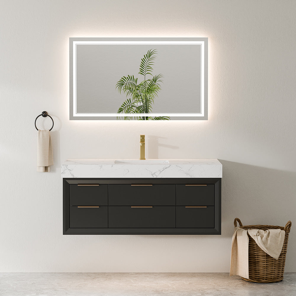 48 Inch Modern Floating Bathroom Vanity with Marble Countertop