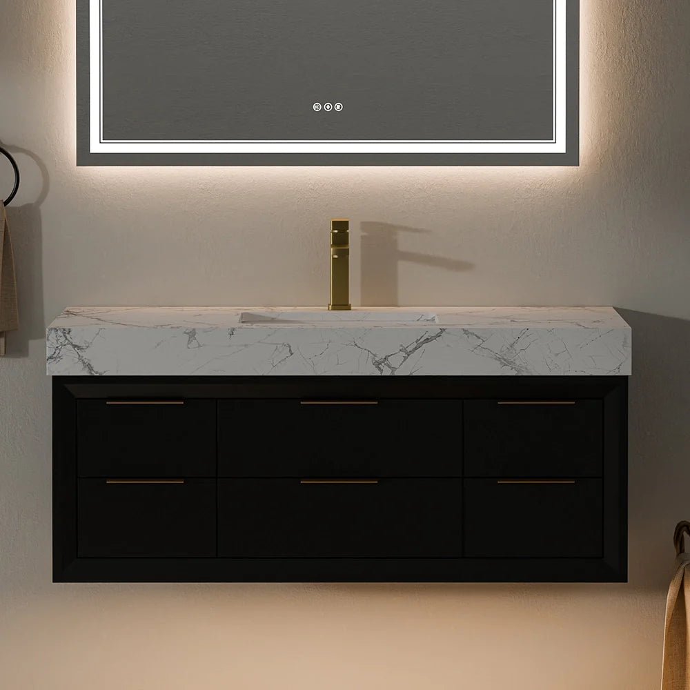 48 Inch Modern Floating Bathroom Vanity with Marble Countertop