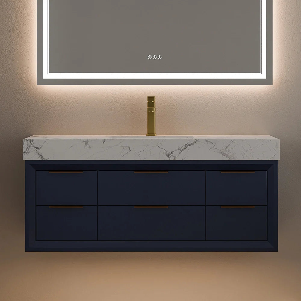 48 Inch Modern Floating Bathroom Vanity with Marble Countertop