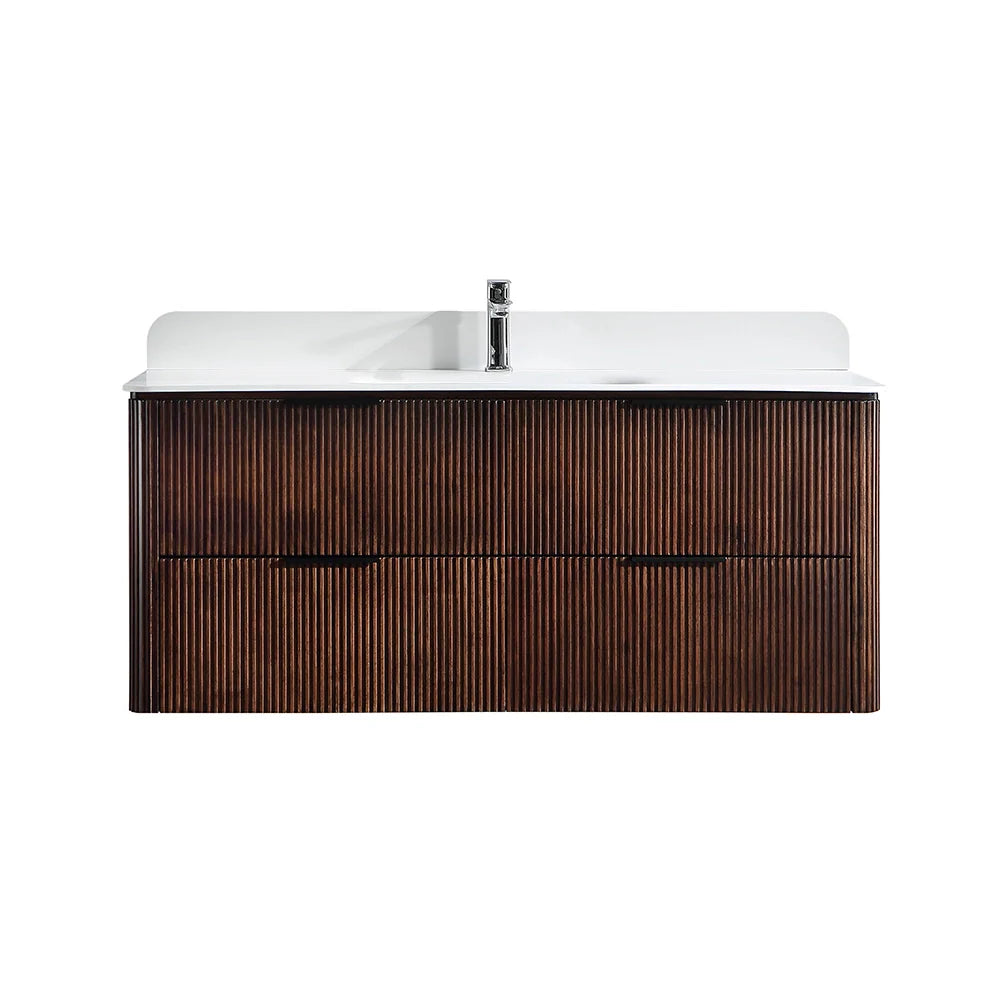 48 Inch Reeded Oak Bathroom Floating Vanity with Acrylic Single Sink