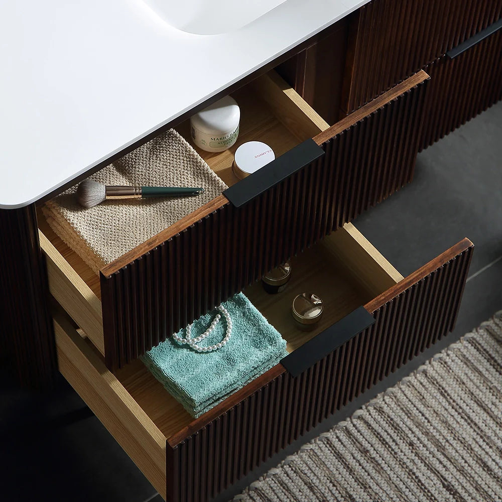 48 Inch Reeded Oak Bathroom Floating Vanity with Acrylic Single Sink