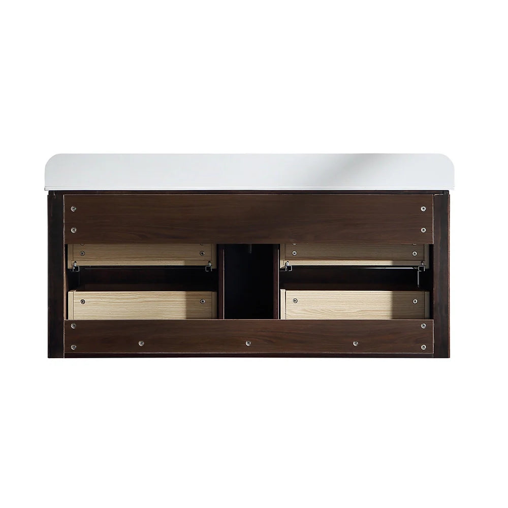 48 Inch Reeded Oak Bathroom Floating Vanity with Acrylic Single Sink