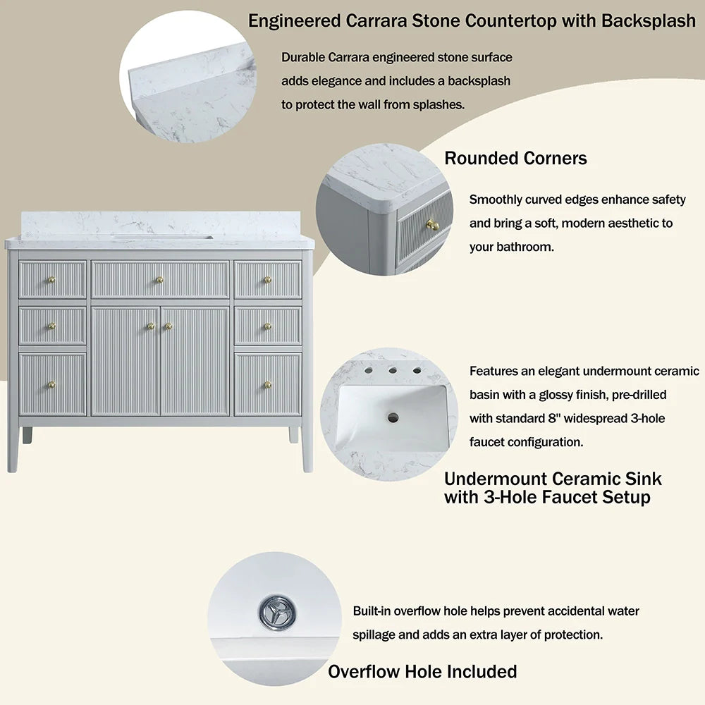 Fully Assembled 48 Inch Freestanding Bathroom Vanity with Single Sink