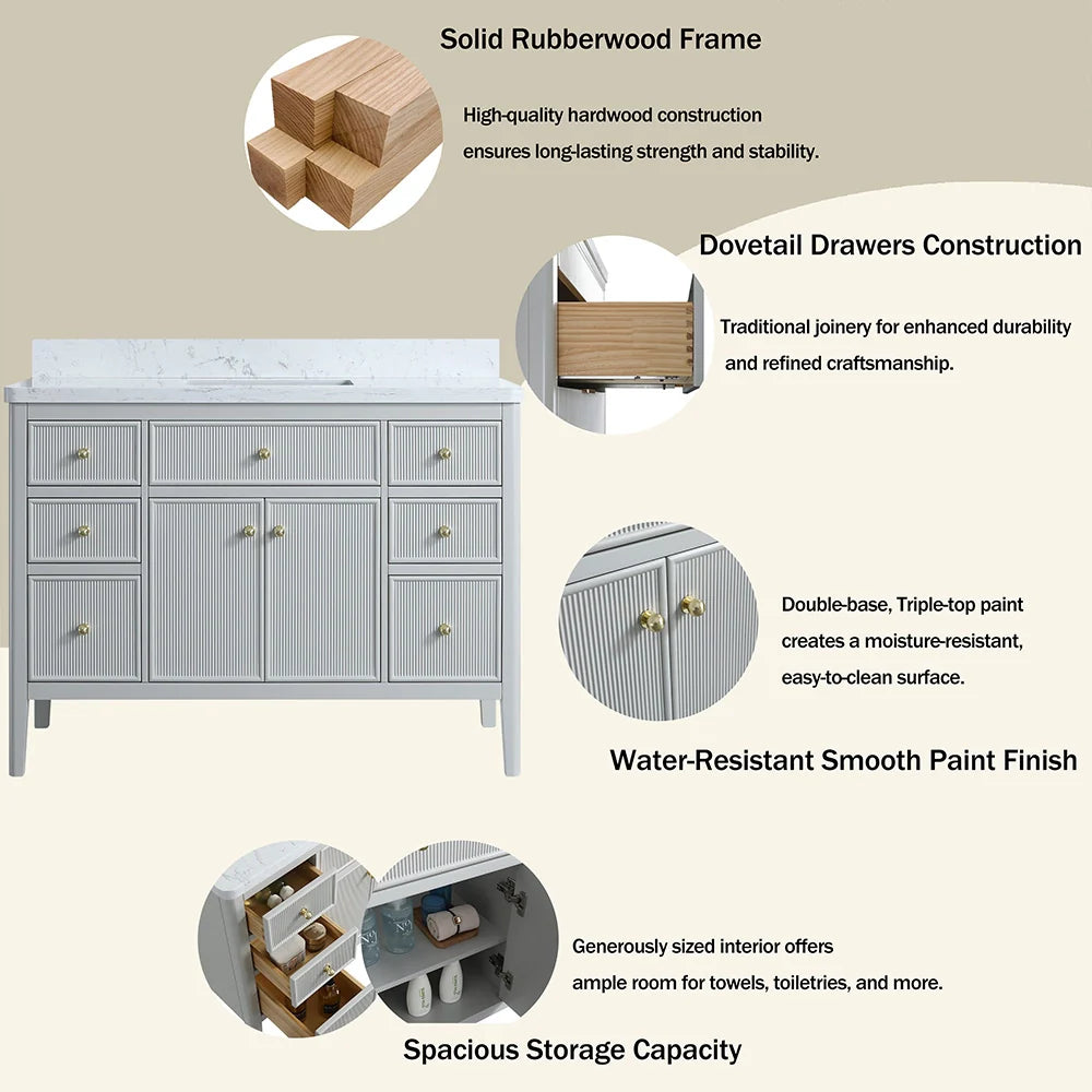 Fully Assembled 48 Inch Freestanding Bathroom Vanity with Single Sink