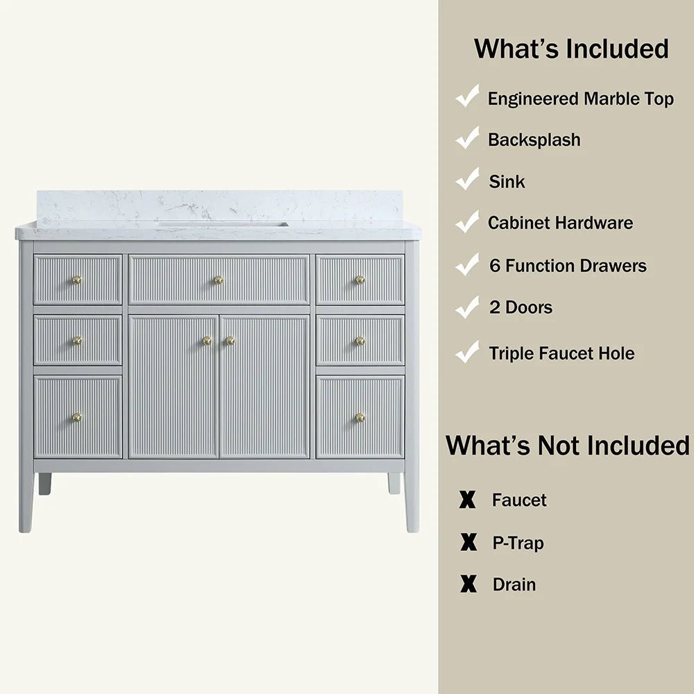 Fully Assembled 48 Inch Freestanding Bathroom Vanity with Single Sink