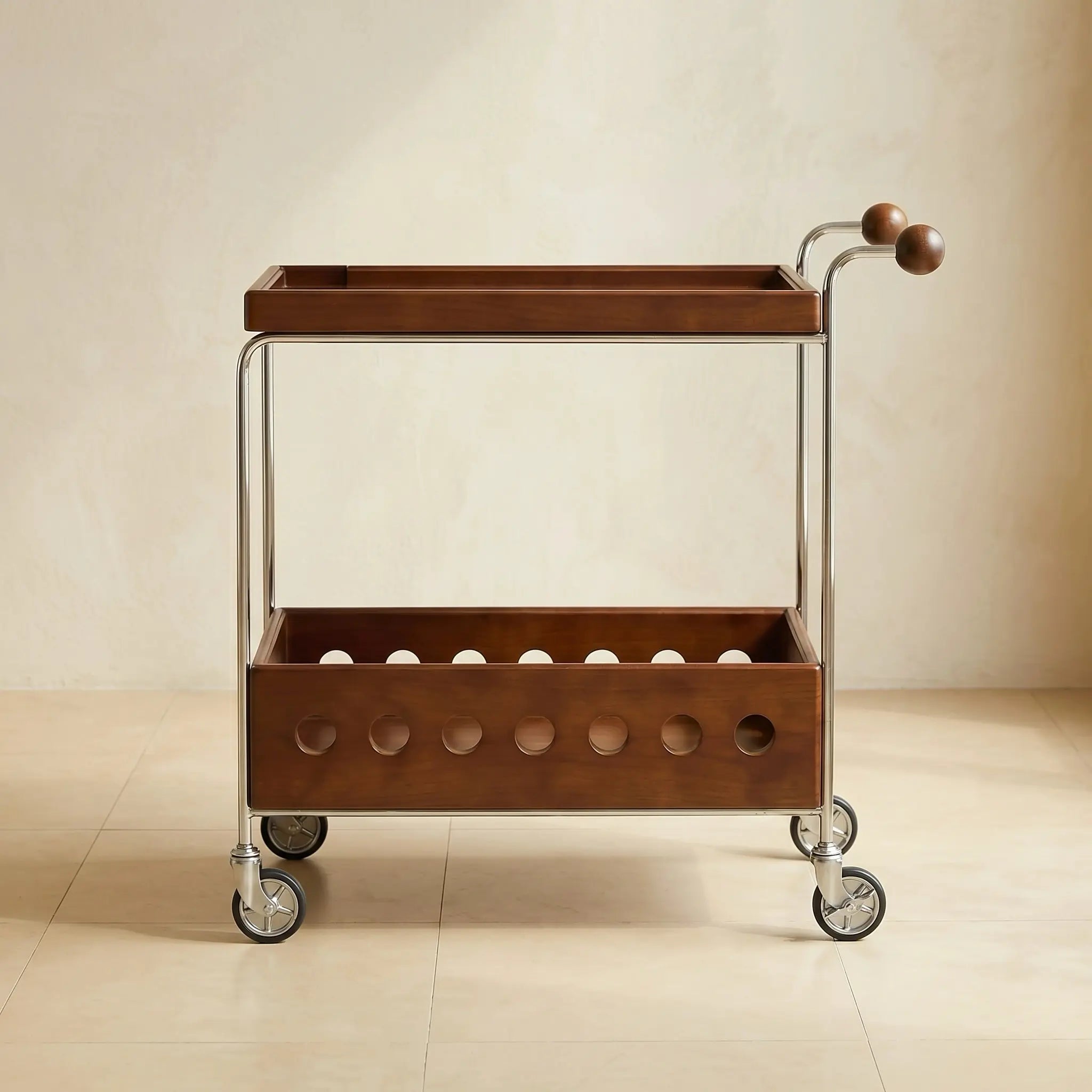 Orin Rolling Serving Cart with Wheels – 2-Tier Solid Wood Kitchen Storage & Mobile Beverage Utility Bar Cart Organizer