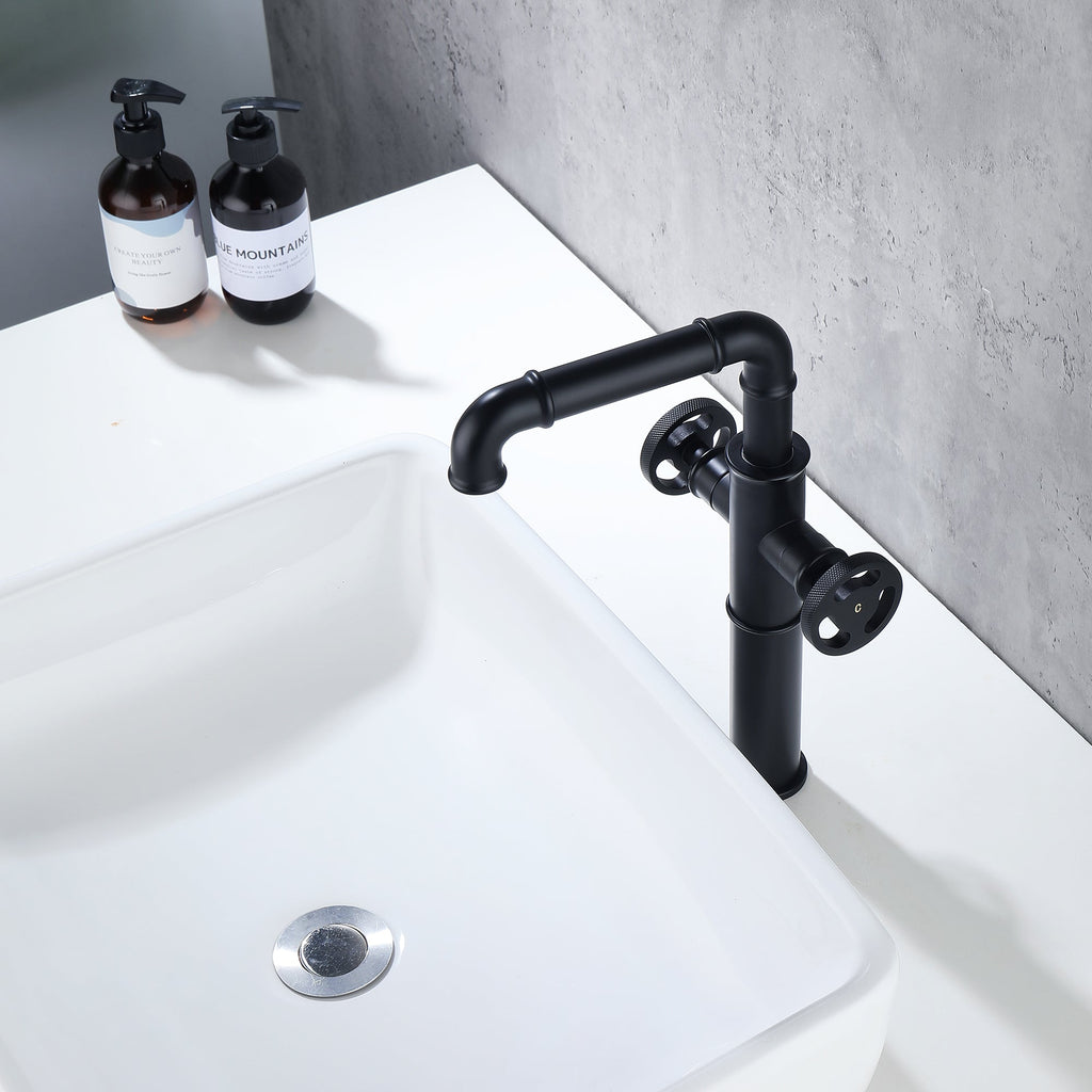 Deck Mounted Dual Handles Bathroom Vessel Sink Faucet