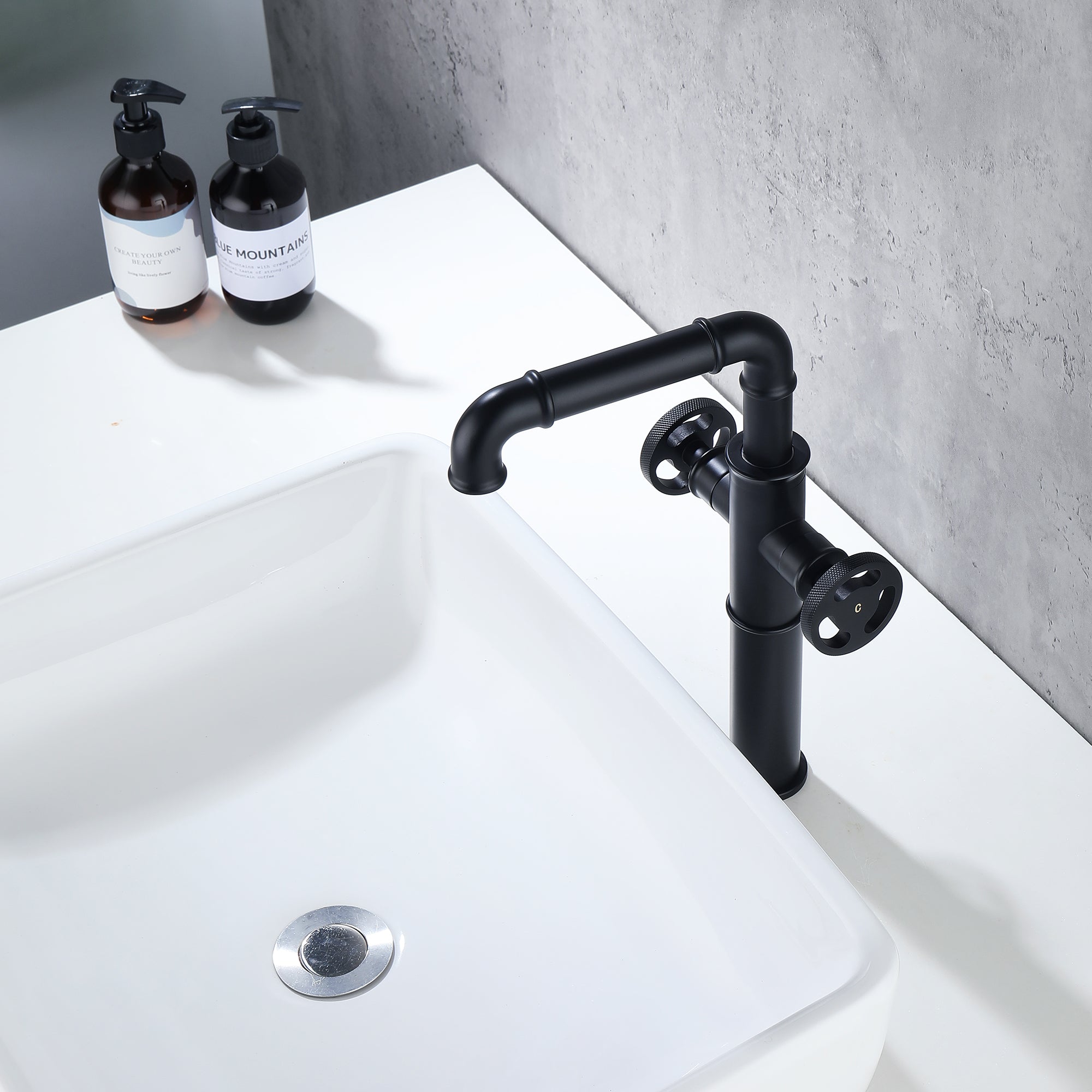 Deck Mounted Dual Handles Bathroom Vessel Sink Faucet