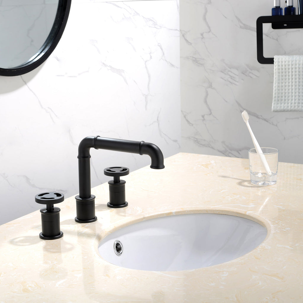 Deck Mounted Dual Handles Modern Industrial Style Bathroom Sink Faucet