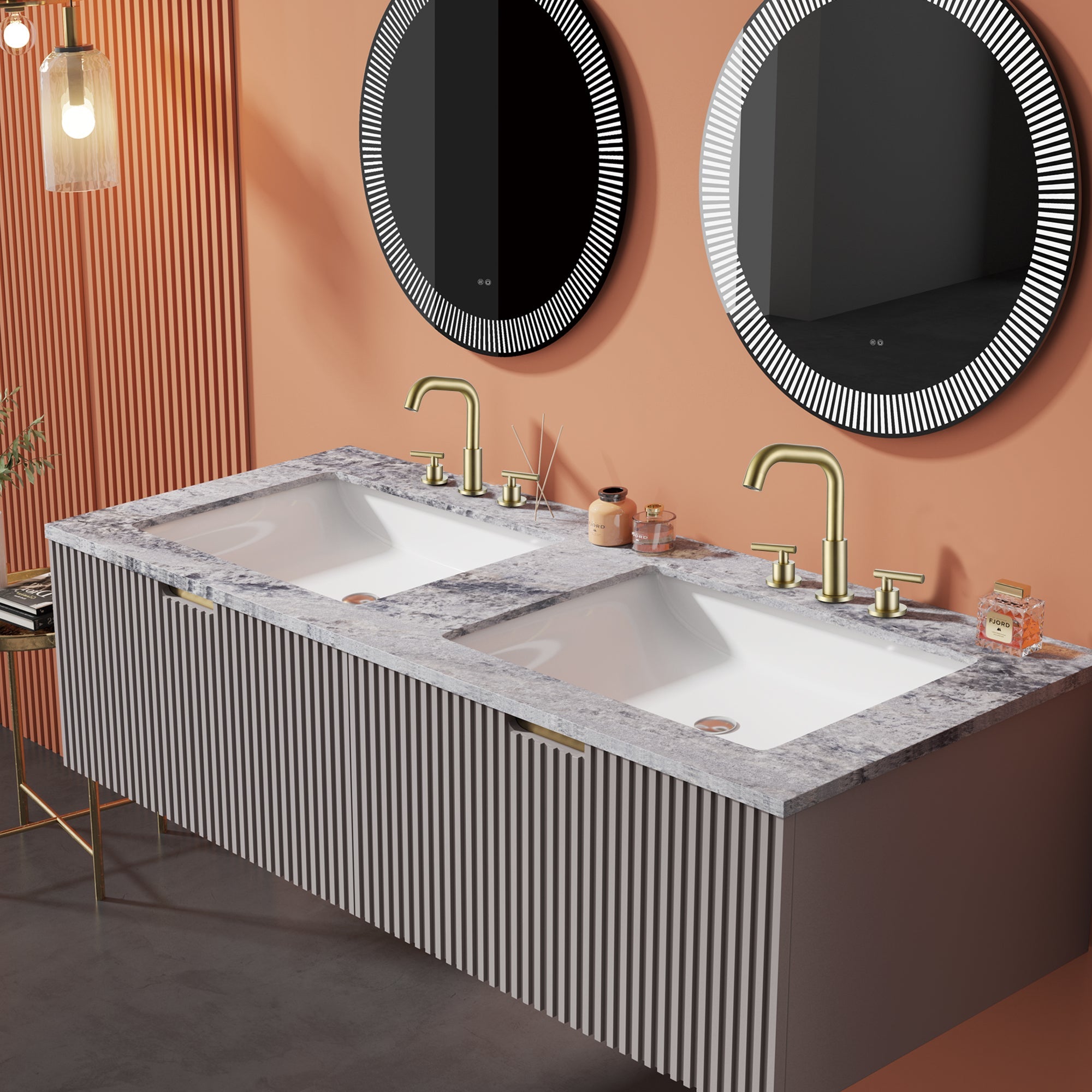 Deck Mounted Dual Handles Modern Industrial Style Bathroom Sink Faucet