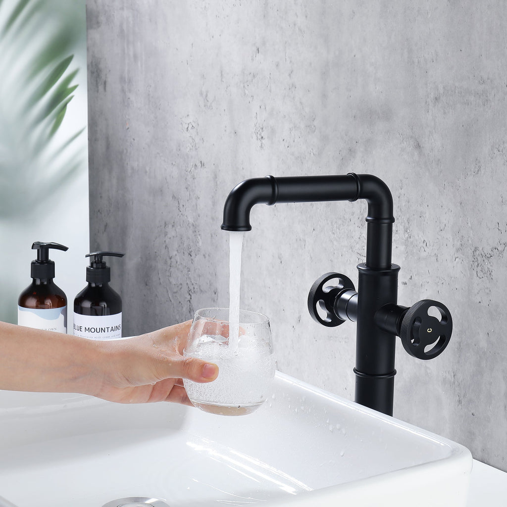 Deck Mounted Dual Handles Bathroom Vessel Sink Faucet