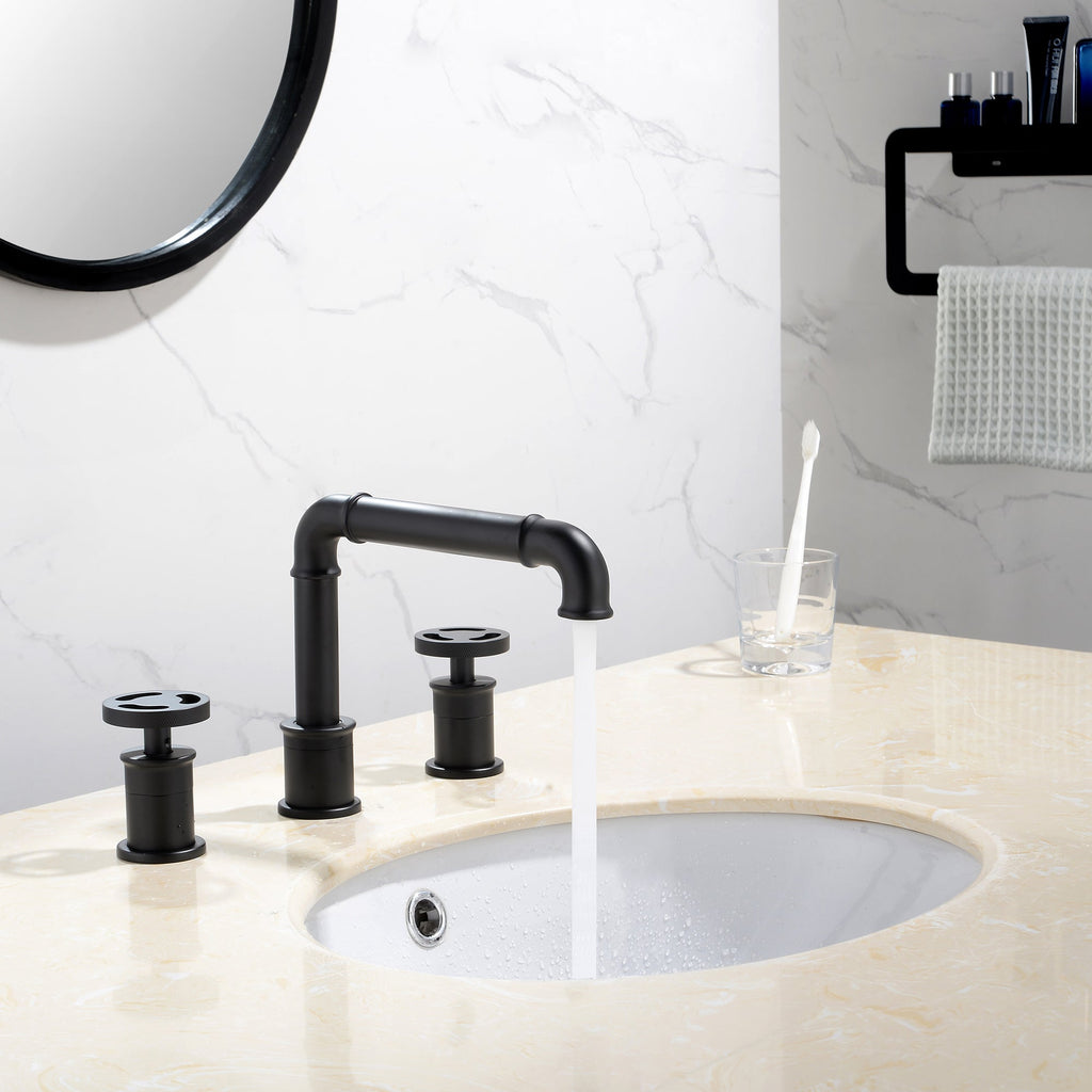 Deck Mounted Dual Handles Modern Industrial Style Bathroom Sink Faucet