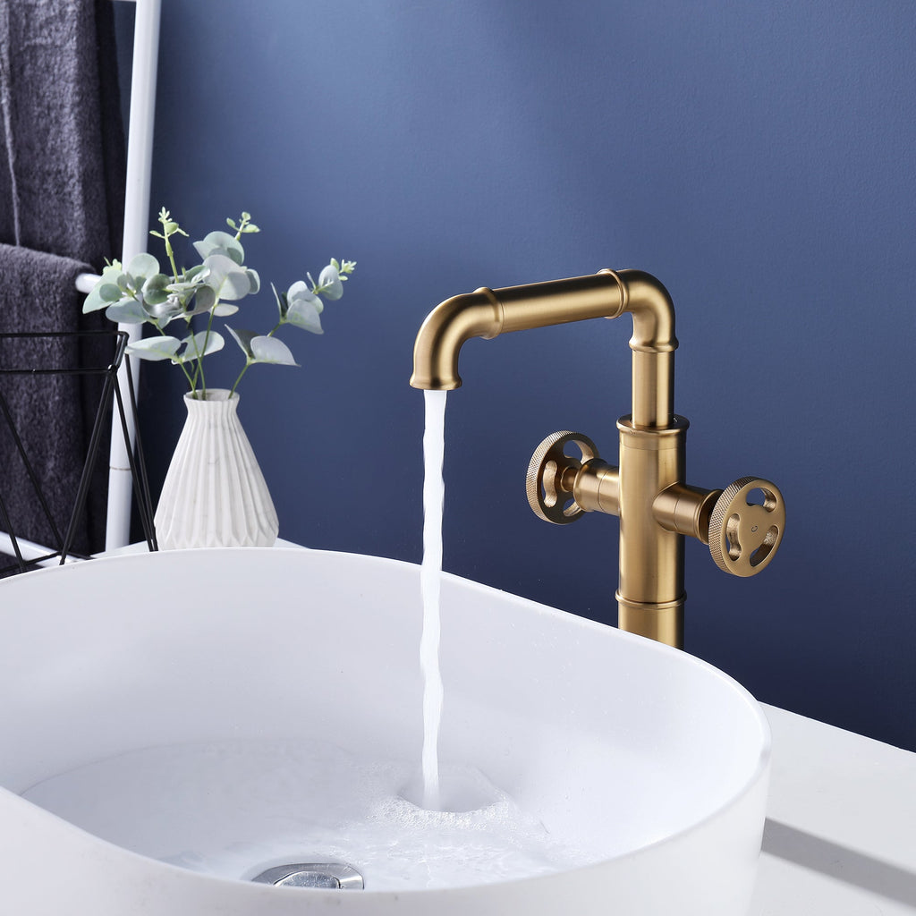Deck Mounted Dual Handles Bathroom Vessel Sink Faucet
