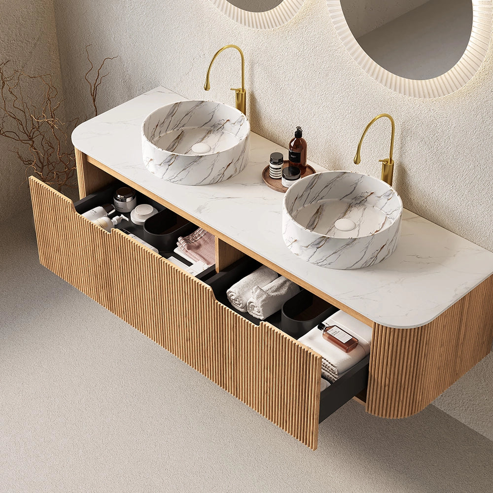 60 Inch Nature Wood Floating Bathroom Vanity with Soft-Closing Storage Drawer