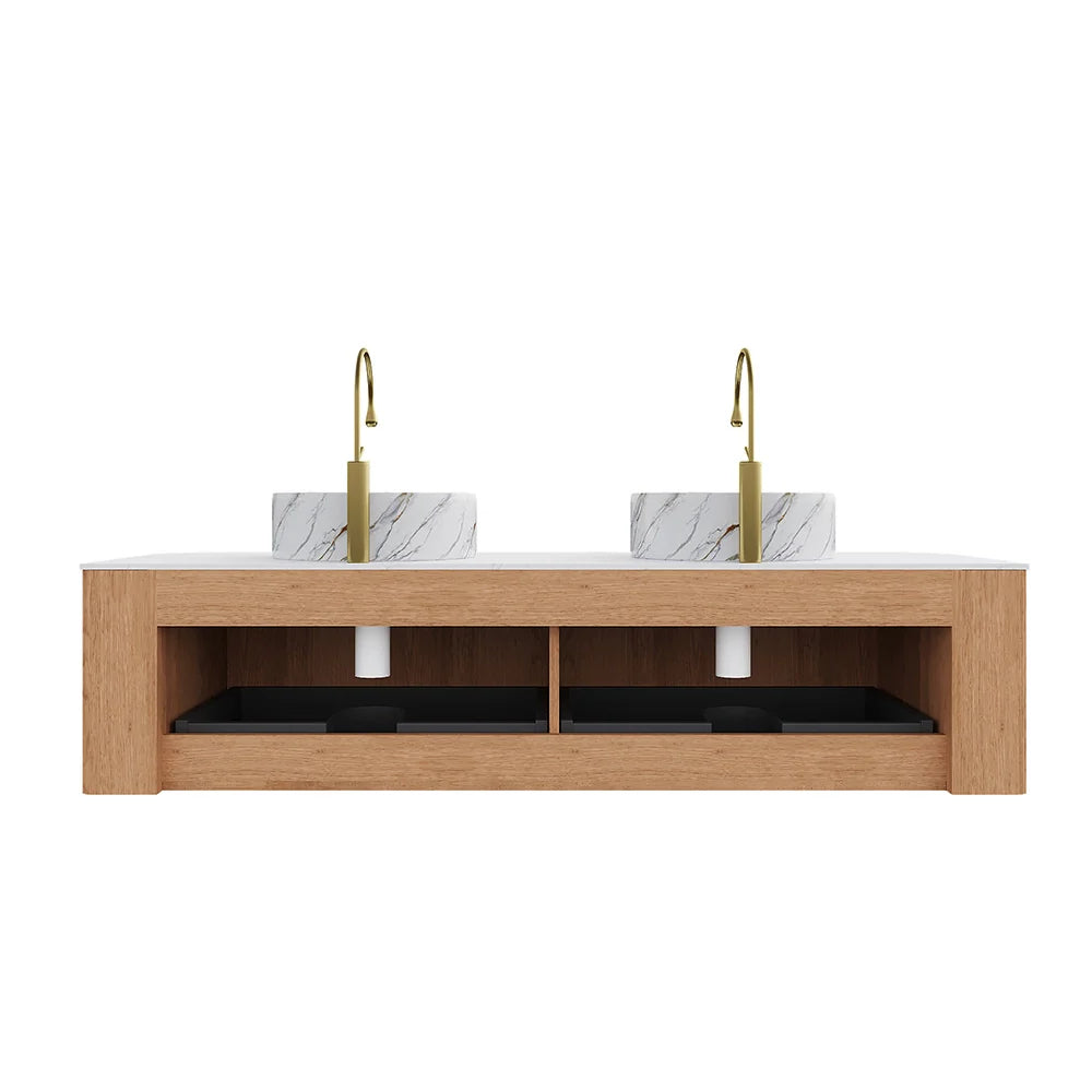 Nature Wood Floating Bathroom Vanity with Large Soft-Closing Storage Drawer