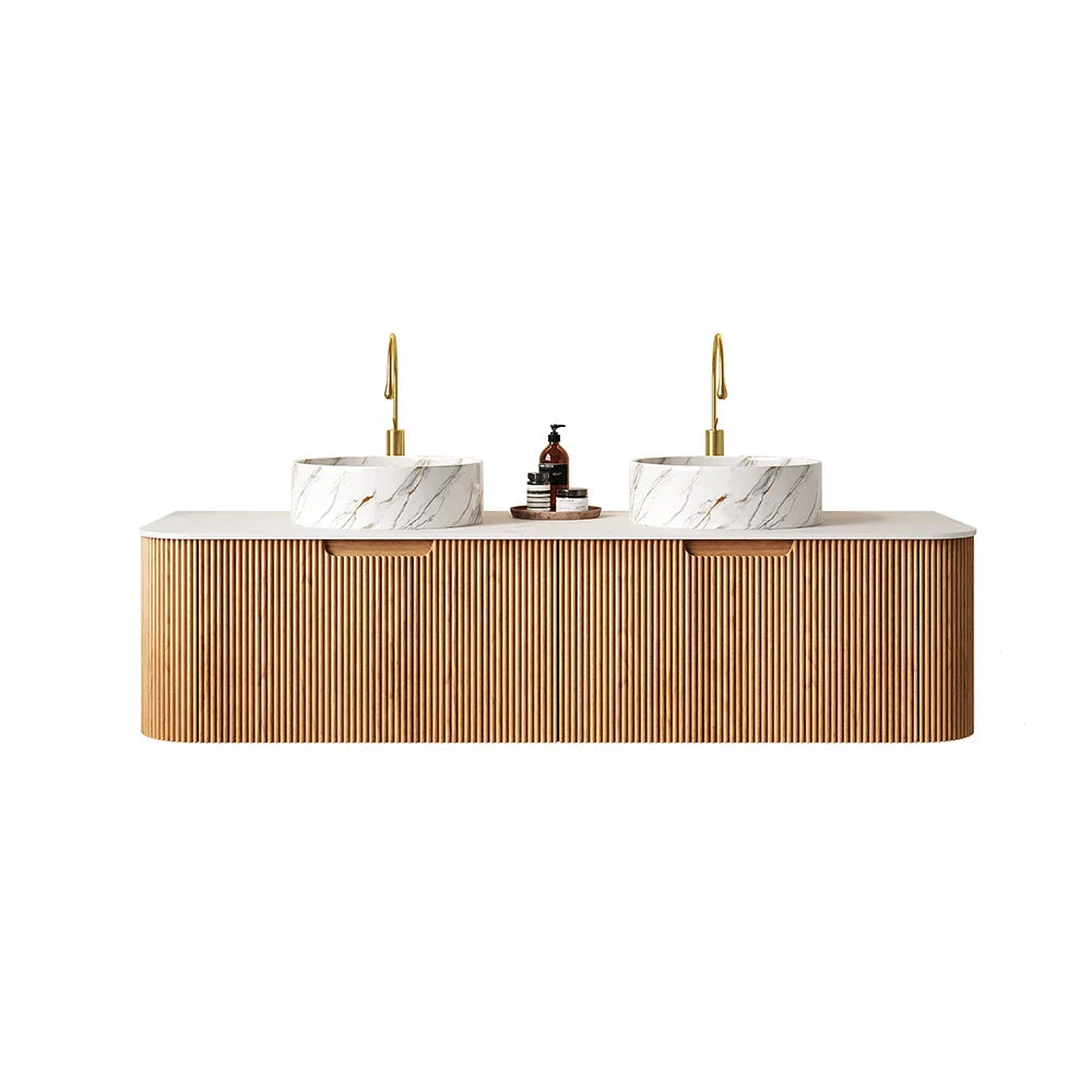 Nature Wood Floating Bathroom Vanity with Large Soft-Closing Storage Drawer