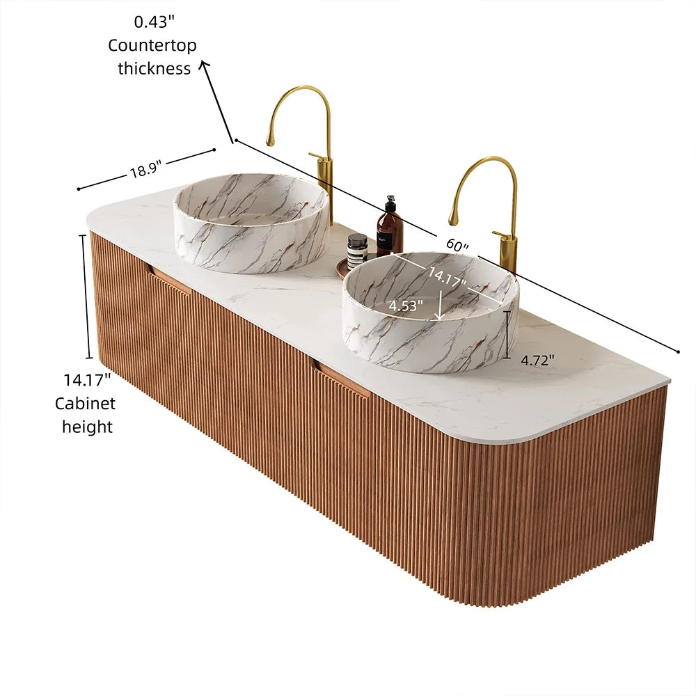 Nature Wood Floating Bathroom Vanity with Large Soft-Closing Storage Drawer