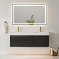 60 Inch Double Sink Solid Wood Floating Vanity with Ceramic Basin