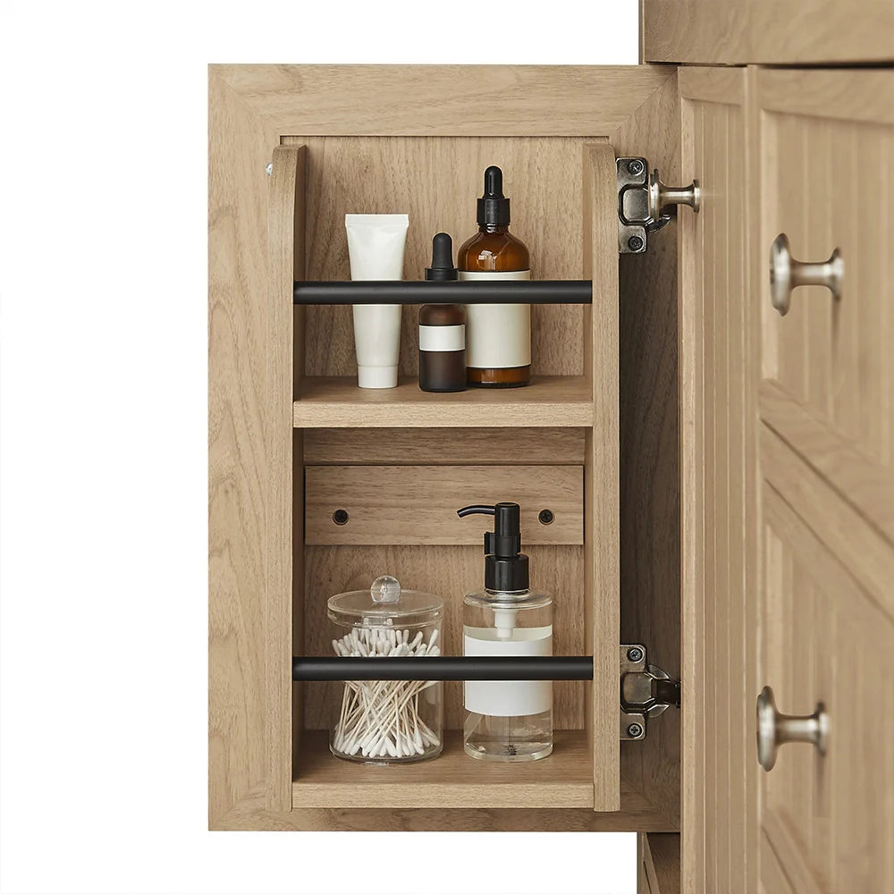 60 Inch Natural oak Veneer Double Sink Bathroom Vanity with Quartz Countertop