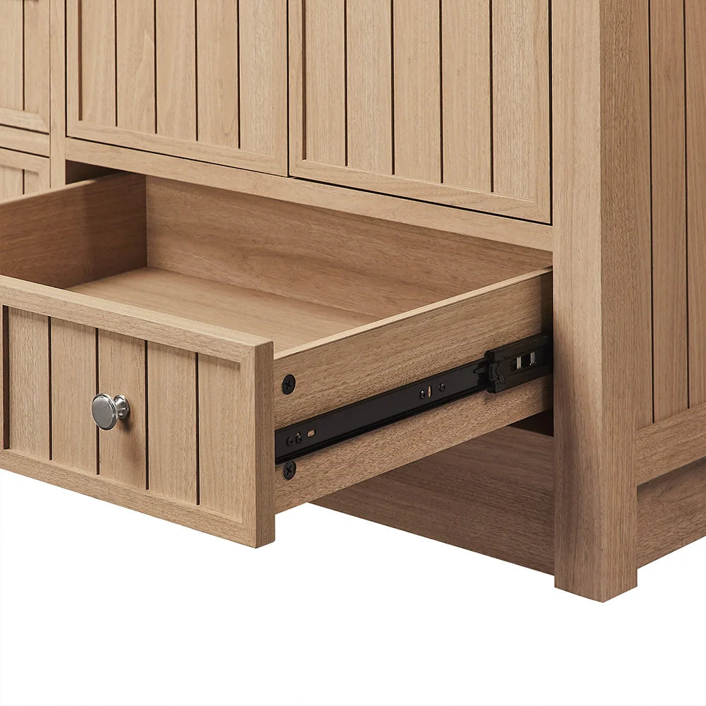 60 Inch Natural oak Veneer Double Sink Bathroom Vanity with Quartz Countertop