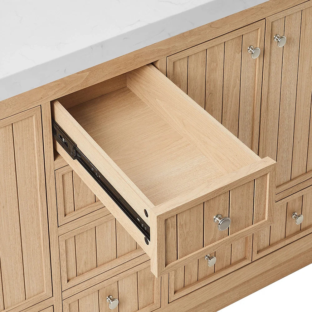 60 Inch Natural oak Veneer Double Sink Bathroom Vanity with Quartz Countertop