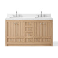 60 Inch Natural oak Veneer Double Sink Bathroom Vanity with Quartz Countertop