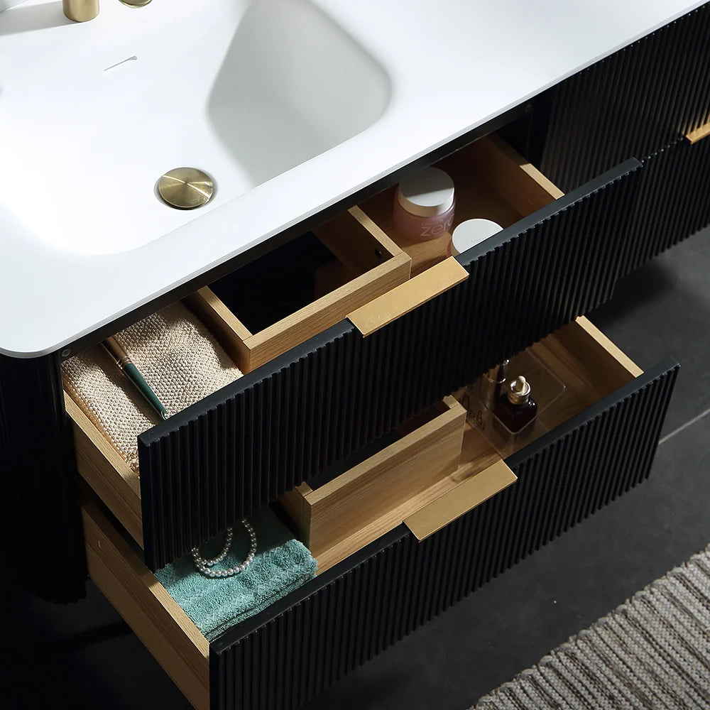 60 Inch Oak Bathroom Floating Vanity with Acrylic Double Sink