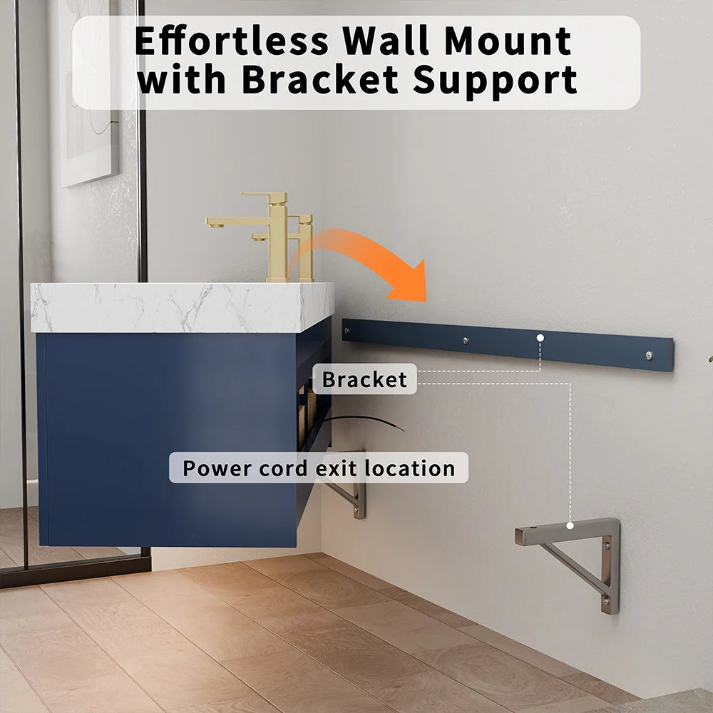 60 Inch Double Sink Solid Wood Floating Vanity with Ceramic Basin