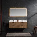 60 Inch Oak Bathroom Floating Vanity with Acrylic Double Sink