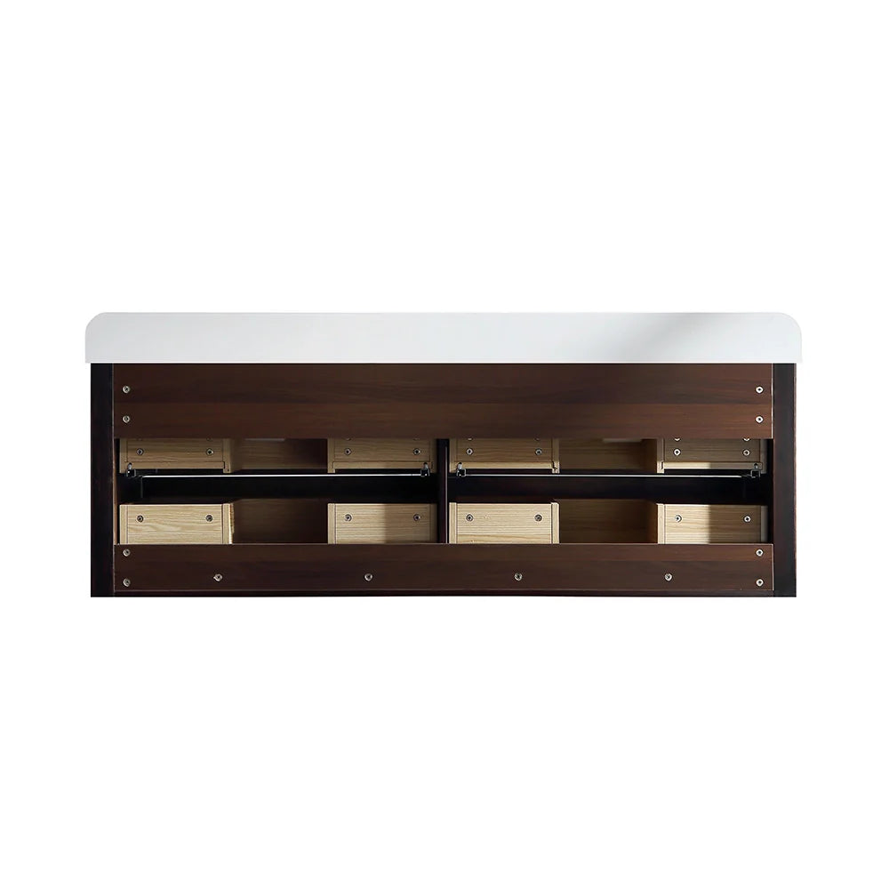 60 Inch Oak Bathroom Floating Vanity with Acrylic Double Sink