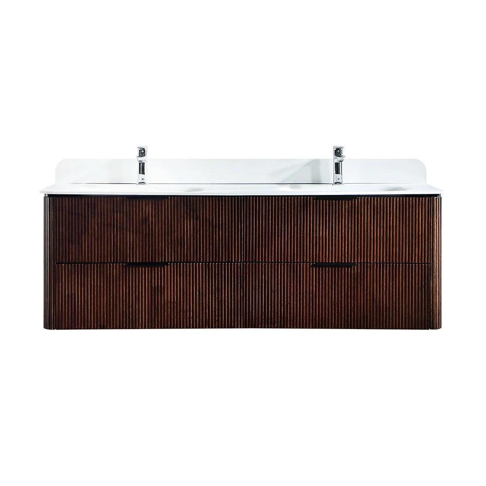 60 Inch Oak Bathroom Floating Vanity with Acrylic Double Sink