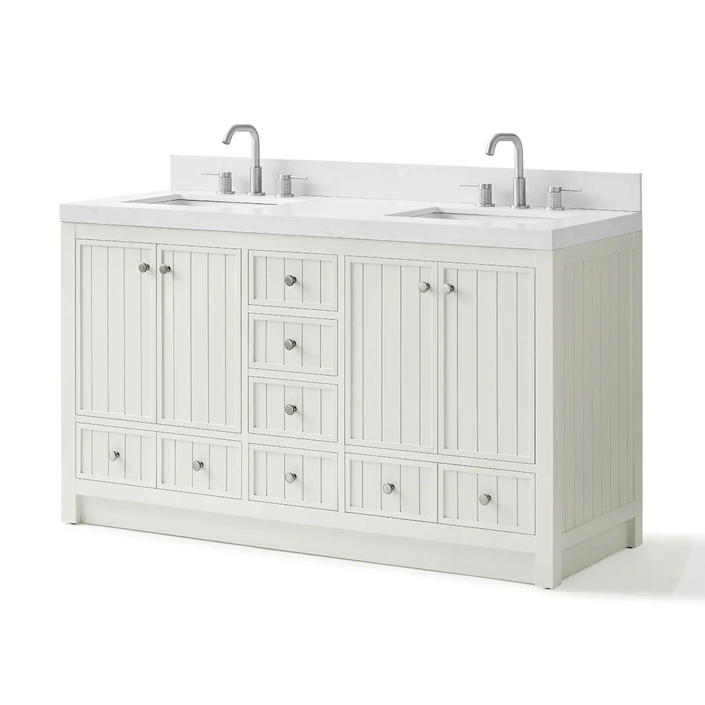 60 Inch White Fully Assembled Freestanding Bathroom Vanity With Double Sink