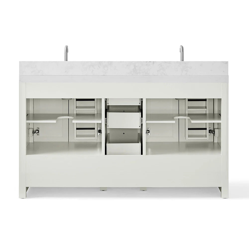 60 Inch White Fully Assembled Freestanding Bathroom Vanity With Double Sink