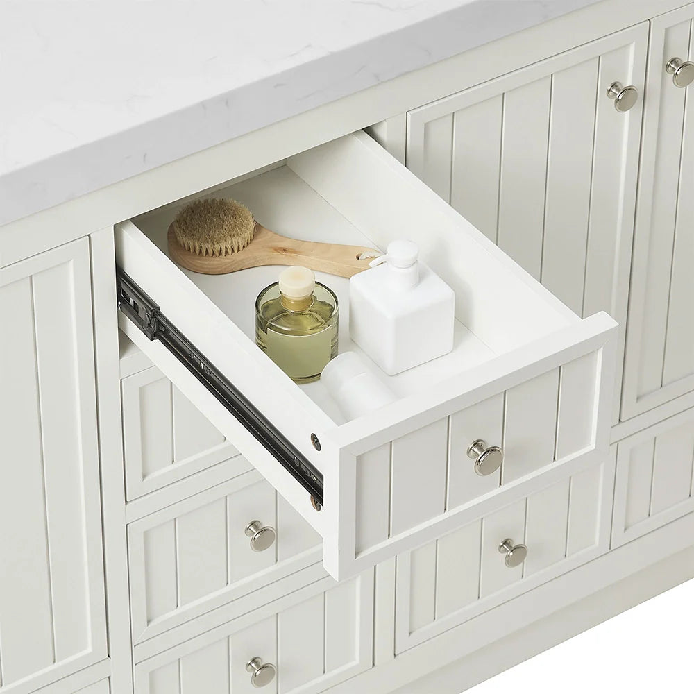 60 Inch White Fully Assembled Freestanding Bathroom Vanity With Double Sink