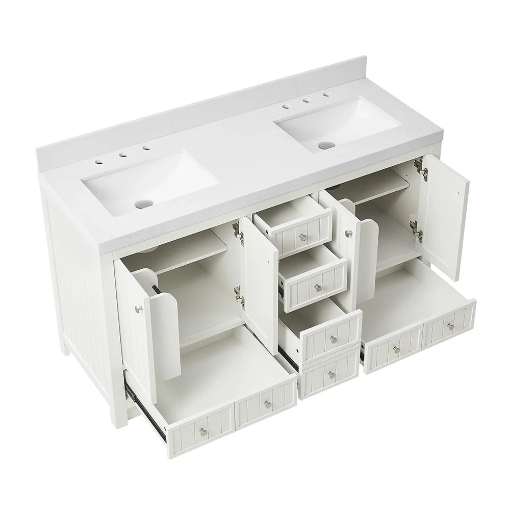 60 Inch White Fully Assembled Freestanding Bathroom Vanity With Double Sink