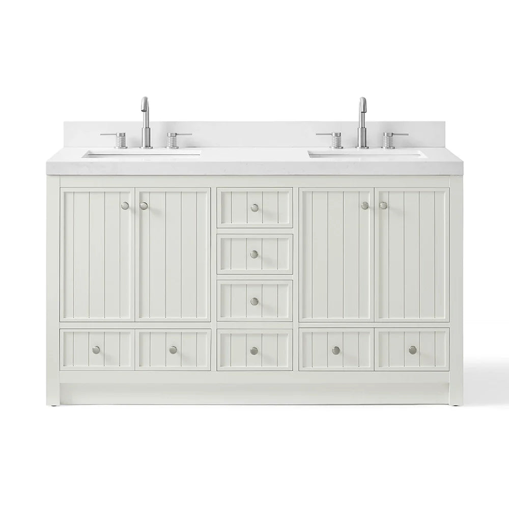 60 Inch White Fully Assembled Freestanding Bathroom Vanity With Double Sink