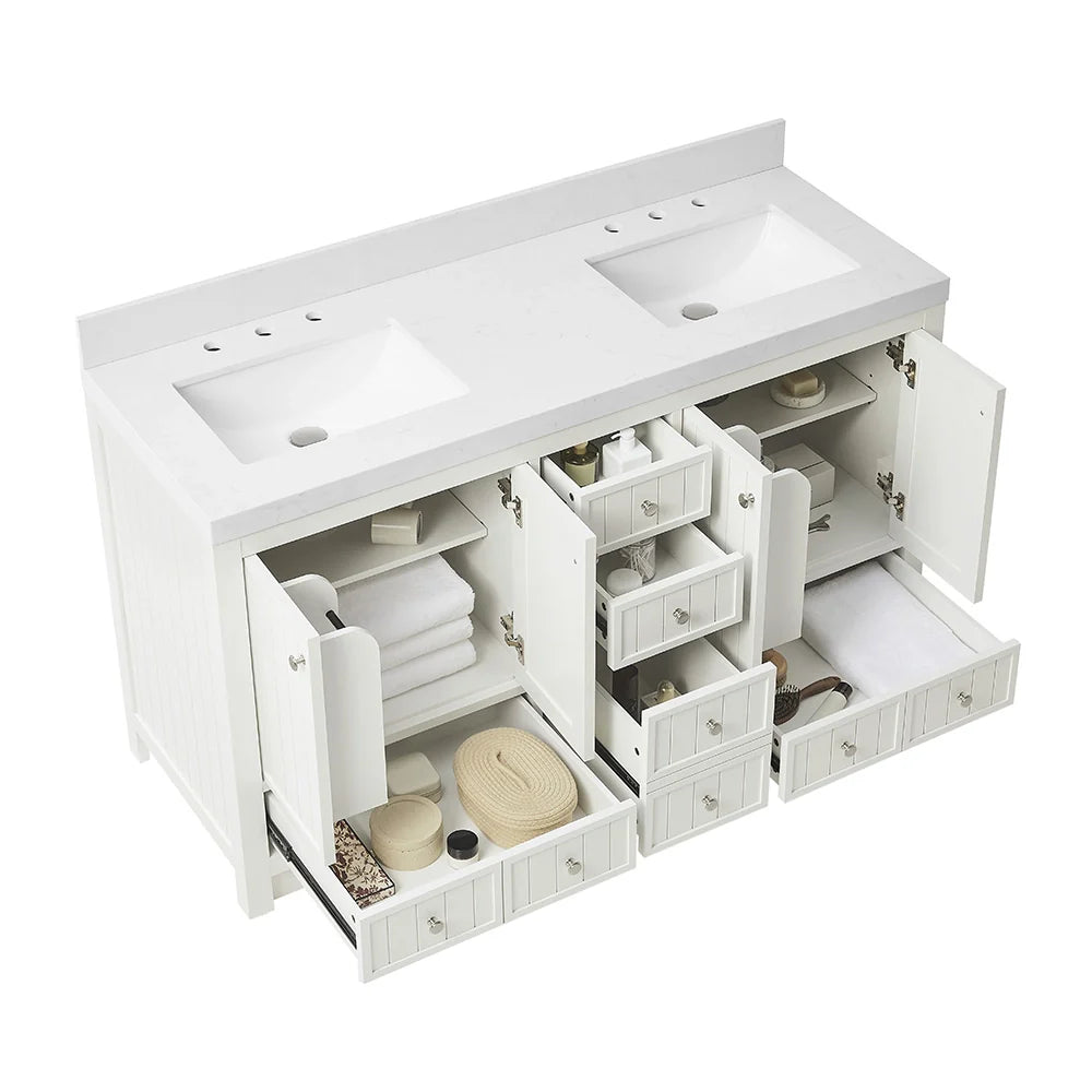 60 Inch White Fully Assembled Freestanding Bathroom Vanity With Double Sink