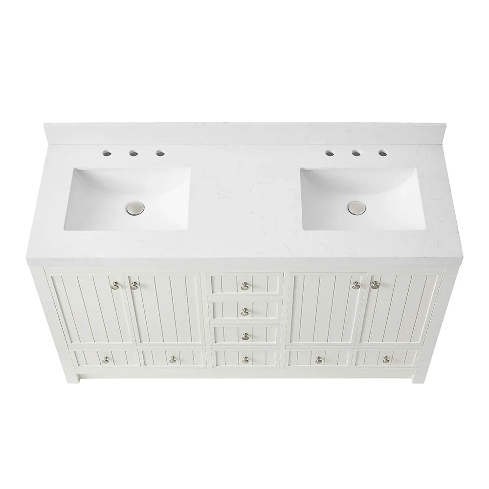 60 Inch White Fully Assembled Freestanding Bathroom Vanity With Double Sink