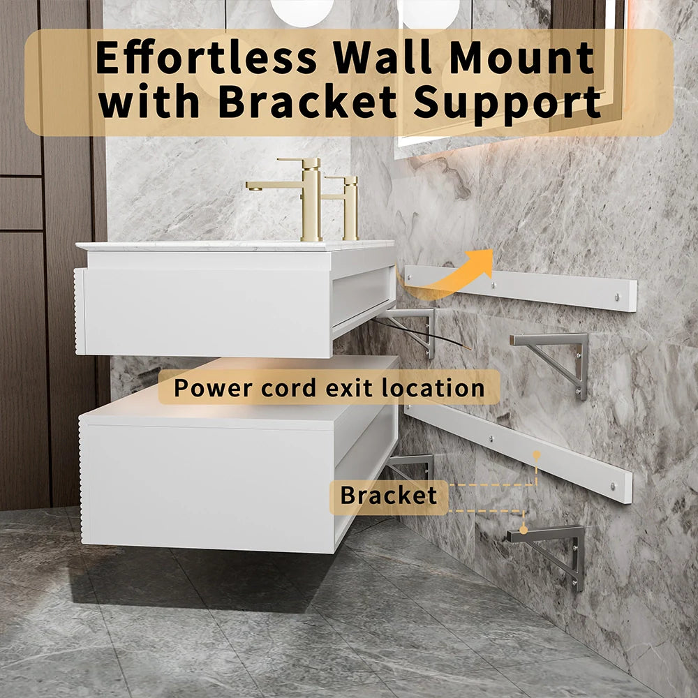 60 Inch Floating Bathroom Vanity with LED Lights & Double Sinks