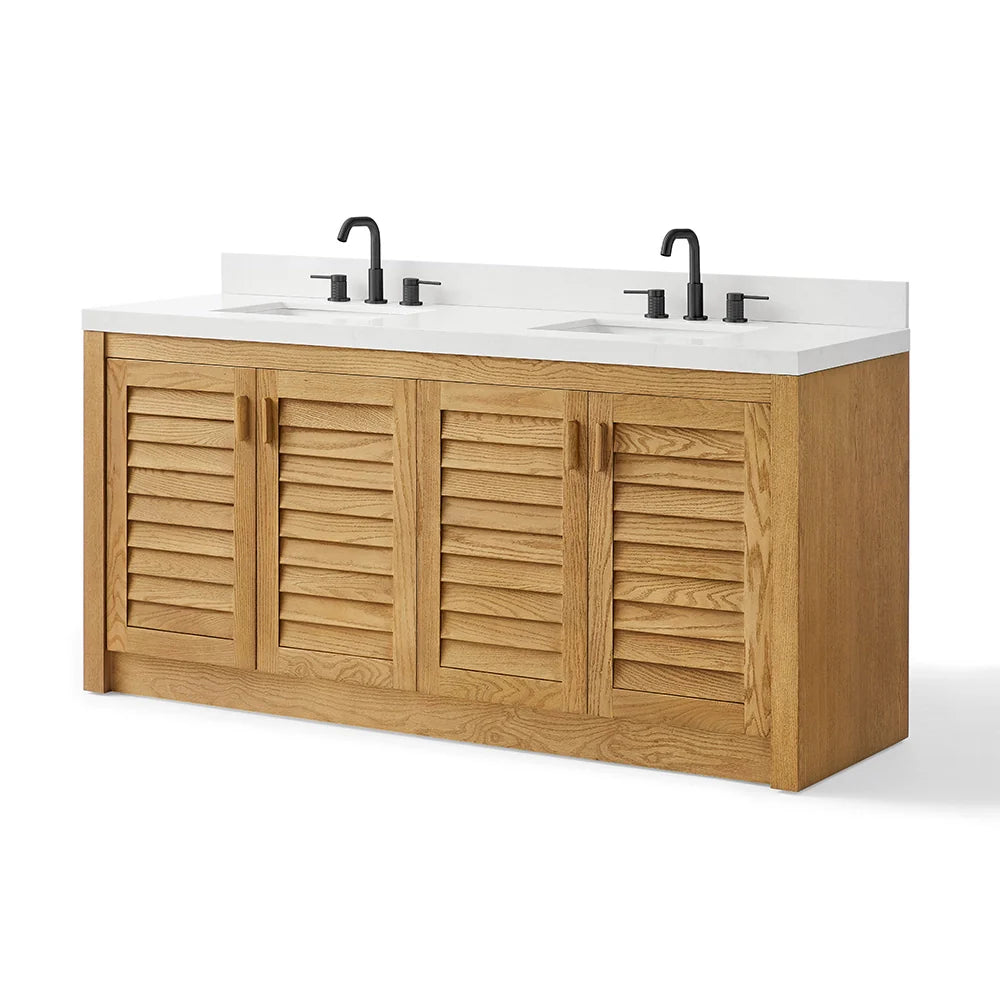 72 Inch Natural Oak Fully Assembled Freestanding Bathroom Vanity With Double Sink