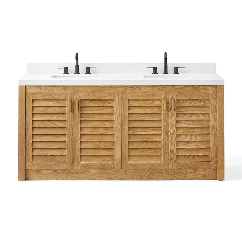 72 Inch Natural Oak Fully Assembled Freestanding Bathroom Vanity With Double Sink