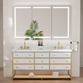72-In Fluted Solid Wood Luxury Gold Bathroom Vanity, PU Lacquer – Double Sink