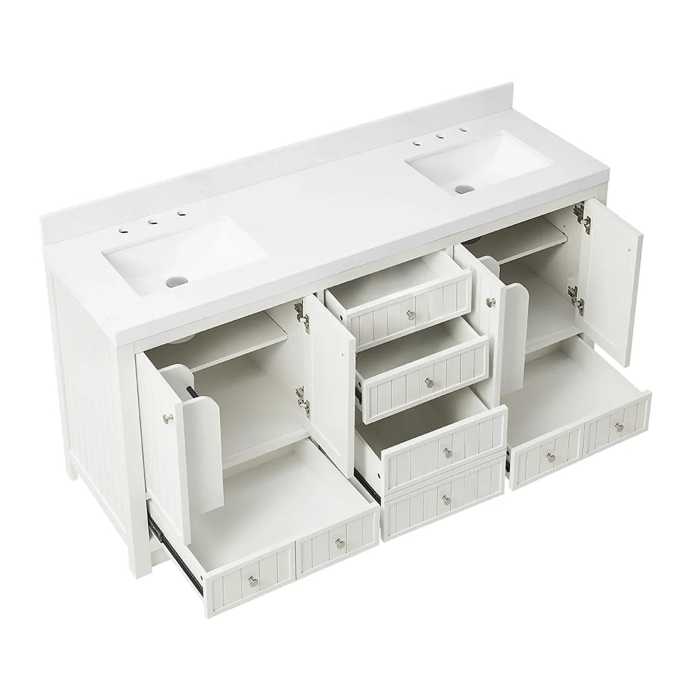 72 Inch White Freestanding Double Sink Bathroom Vanity With Fully Assembled